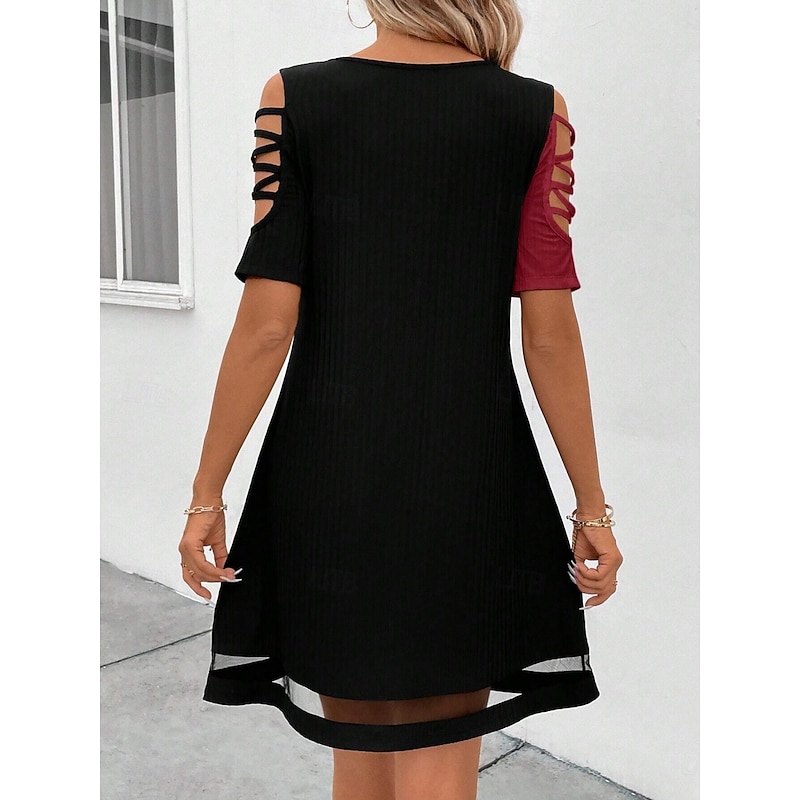 Women's Mini Dress Knit Dress Casual Dress Stylish Casual Vacation Daily Regular Fit Color Block Half Sleeve U Neck White Red Spring Fall2