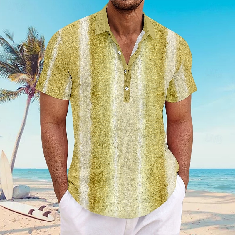 Men's Geometic Summer Hawaiian Shirt Button Up Shirt Aloha Shirt Short Sleeve Hawaiian Beach Vacation Summer Spring V Neck Buttons Yellow Blue Brown Gray3