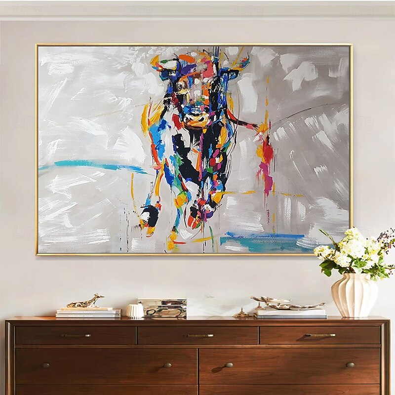 Mintura Handmade Abstract Bull Animal Oil Paintings On Canvas Modern Wall Art Room Decoration Picture For Home Decor Rolled Frameless Unstretched Painting4