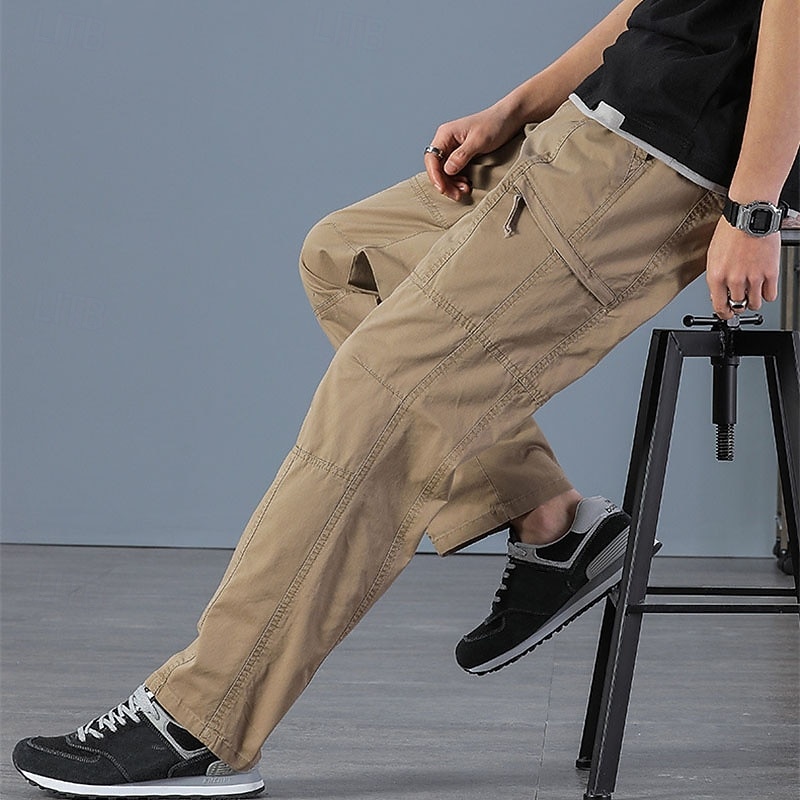 Men's Cargo Pants Trousers Elastic Waist Multi Pocket Plain Wearable Outdoor Daily Camping & Hiking Fashion Classic Black Yellow4