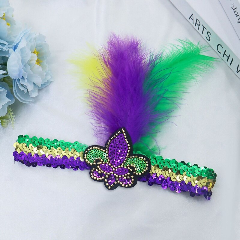 Mardi Gras Headband for Women Glitter Purple Green Yellow Sequin Top Knot Hairband Funny Carnival Parade Party Gift for Sister Mom Bestie4