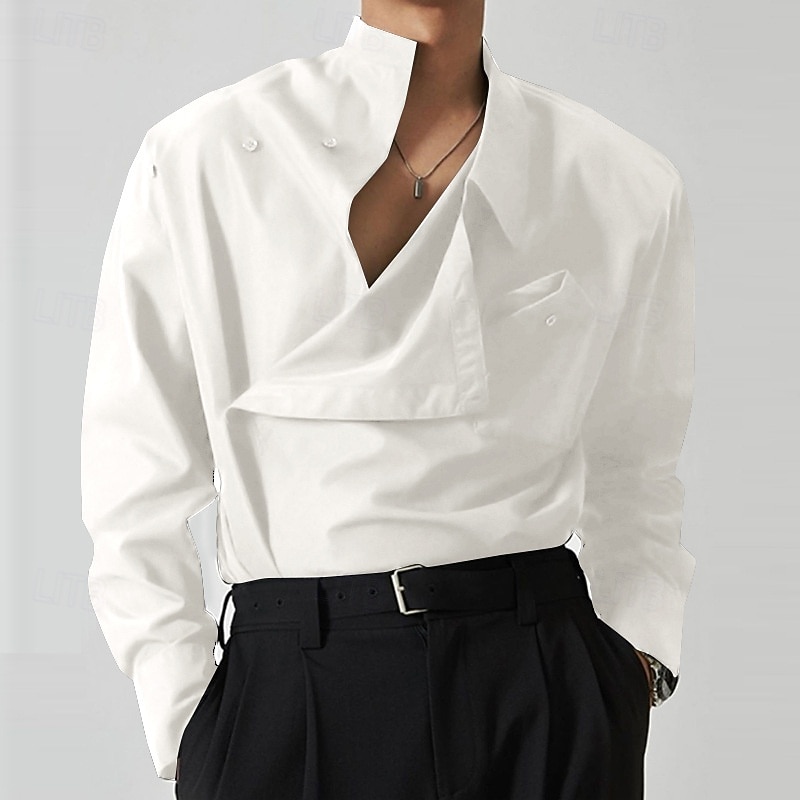 Men's Shirt Summer Shirt Casual Shirt Beach Shirt Button Up Shirt Black White khaki Long Sleeve Plain Lapel Vacation Hawaiian Button-Down Clothing Apparel Polyester Fashion Casual Comfortable2