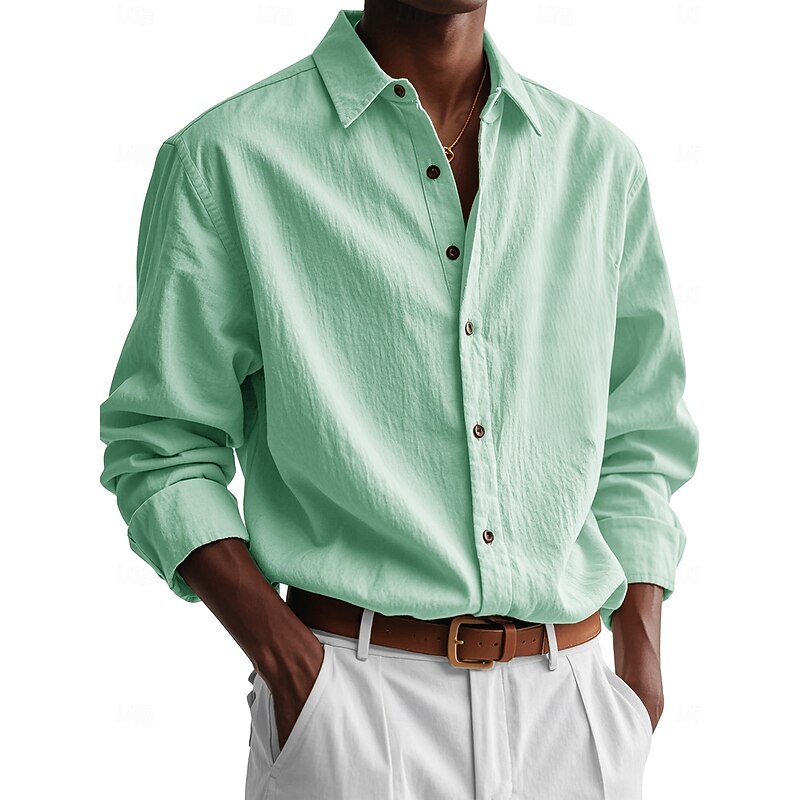 Men's Shirt Casual Shirt Button Up Shirt White Light Green Pink Navy Blue Dark Green Long Sleeve Solid Color Collar Daily Going out Clothing Apparel Fashion Casual Comfortable4