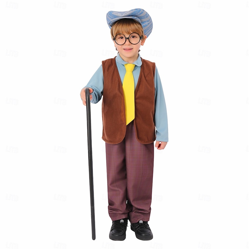 Old Man Halloween Outfits Costume Dress Up with Grandpa Funny Costume Kid's Boys' Halloween Carnival 100th Day of School Easy Halloween Costumes Dress Up4