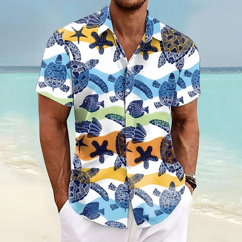 Men's Turtle Summer Hawaiian Shirt Aloha Shirt Short Sleeve Hawaiian Resort Vacation Causal Casual Summer Spring Turndown Button Up Blue