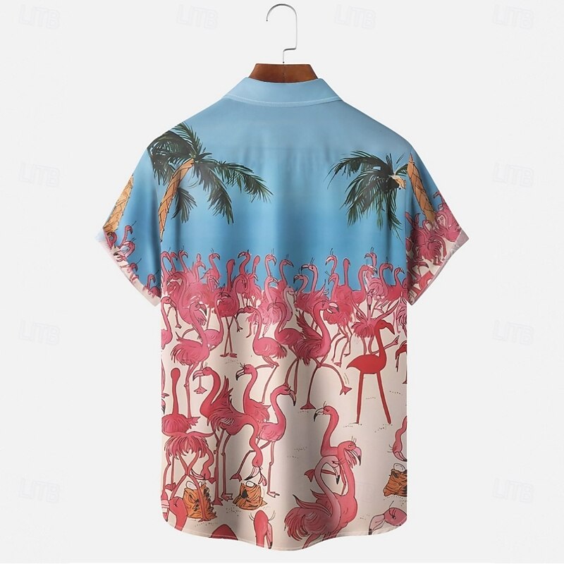 Men's Flamingo Summer Hawaiian Shirt Aloha Shirt Short Sleeve Hawaiian Casual Summer Spring Turndown Button Up Pink2