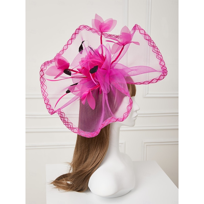 Flowers Feather Net Kentucky Derby Hat Fascinators Headpiece with Feather Floral 1PC Horse Race Ladies Day Melbourne Cup Headpiece dress to impress Race Day Dress 20254