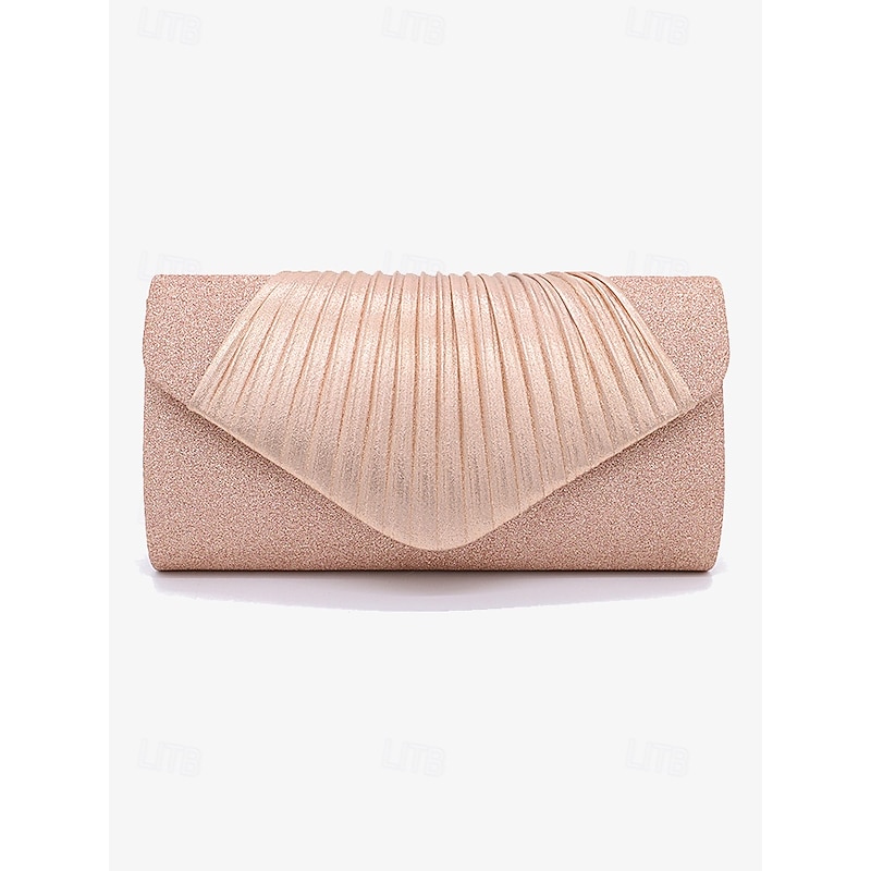 Champagne Glitter Evening Clutch Bag with Pleated Design – Elegant Handbag for Women, Perfect for Weddings, Parties, and Formal Events4