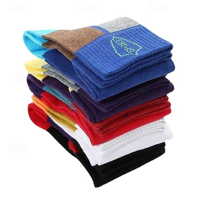 Men's 5 Pairs Multi Packs Socks Crew Socks Running Socks Casual Socks Rainbow Color Color Block Vacation Sports & Outdoor Daily Basic Medium Spring Fall Fashion Casual4