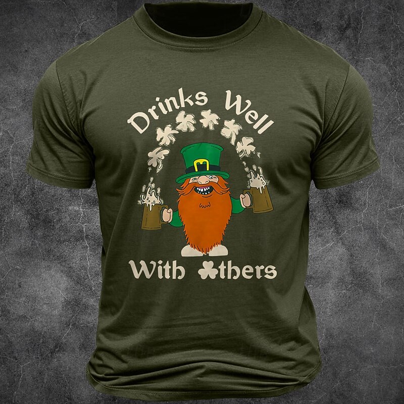 St. Patrick Men's Funny Beer St. Patrick's Day T Shirt Tee Top 100% Cotton Short Sleeve Graphic Shirt Black White Army Green Comfortable Tee Street Holiday Fashion Designer Clothing