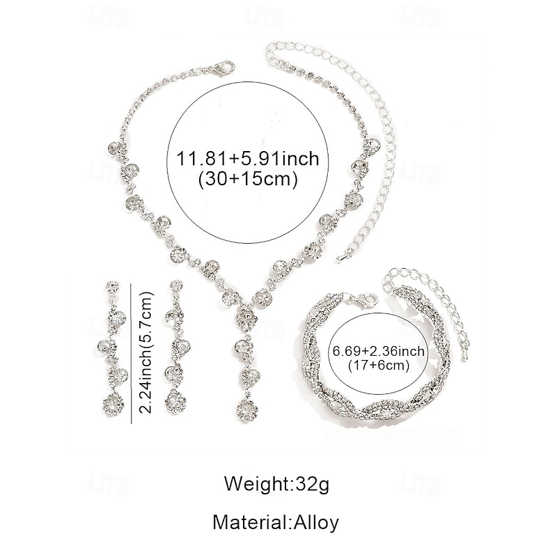 Elegant Rhinestone Jewelry Set for Women, Includes Necklace, Earrings, and Bracelet, Perfect for Weddings, Parties, and Formal Events3