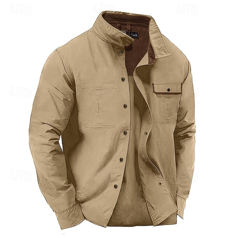 Men's Shirt Summer Shirt Casual Shirt Button Up Shirt Cargo Shirt Black Navy Blue Green khaki Long Sleeve Solid Color Collar Vacation Daily Clothing Apparel Fashion Casual Comfortable2