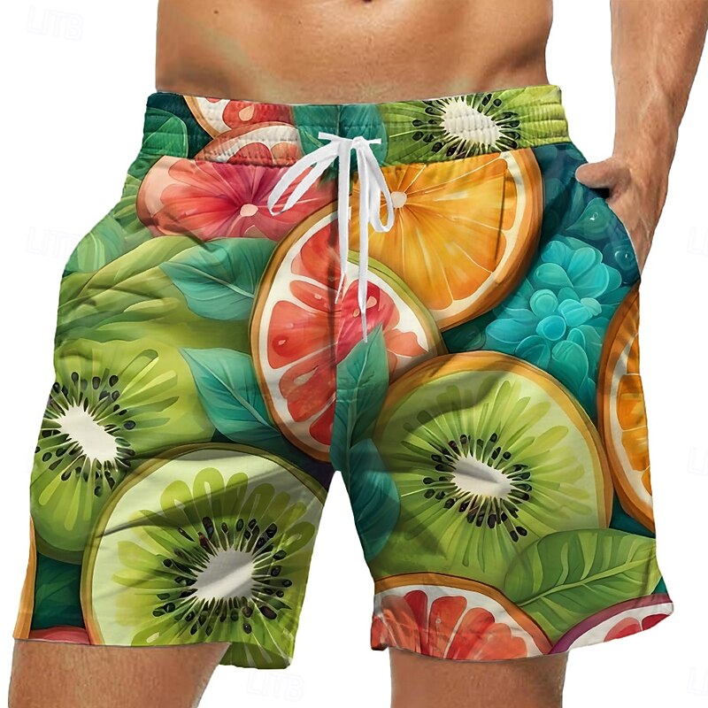 Men's Fruit Print Swim Trunks Swim Shorts Board Shorts Mid Waist Streetwear Hawaiian Casual Daily Holiday Pocket Drawstring Elastic Waist Designer Clothing Apparel2