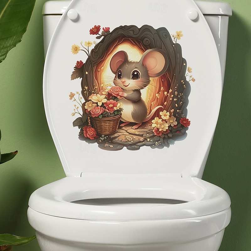 Valentine's Day Cute Mouse Bathroom Toilet Seat Cover Decorative Sticker