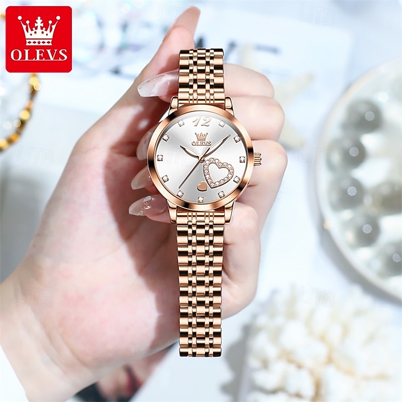 Olevs Women Steel Band Watch Decorative Luminous Simple Leisure Quartz Watch Waterproof Sports Diamond-Set Women Wristwatch