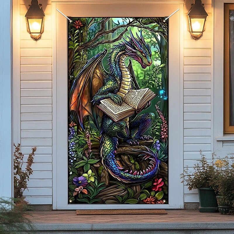 Door Decorations Door Covers Reading Dragon Door Tapestry Door Curtain Decoration Backdrop Indoor/Outdoor Door Banner for Front Door Farmhouse4