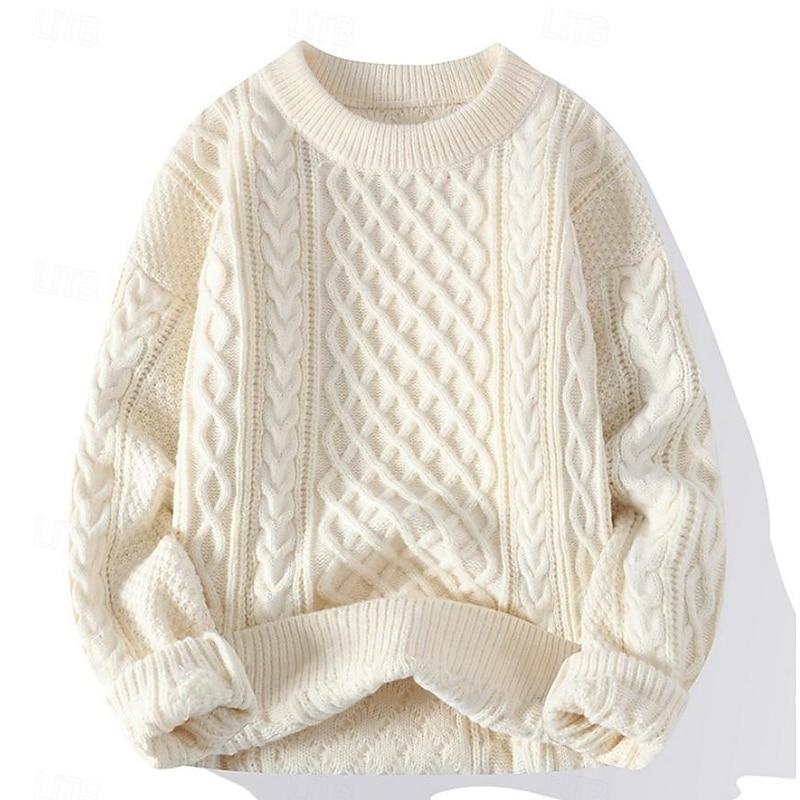 Women's Sweater Casual Soft Pure Color Cable Crew Neck Knitted Long Sleeve Regular Tops Knit Outdoor Daily Weekend Blue Beige Fall Winter