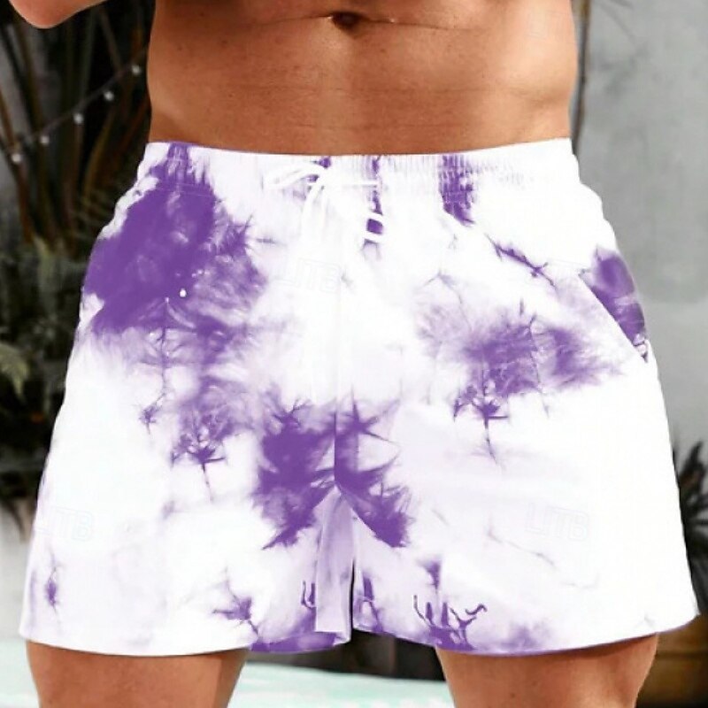 Men's Swim Trunks Swim Shorts Board Shorts Bathing Suit Drawstring with Pockets Swimming Surfing Beach Water Sports Tie Dye Summer Spring2