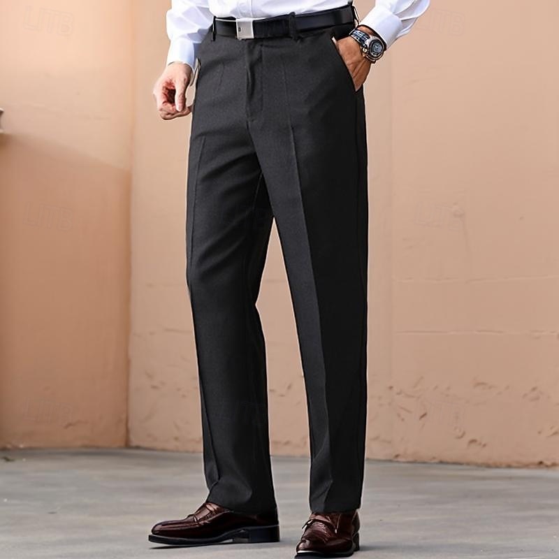Men's Dress Pants Trousers Suit Pants Pocket Straight Leg Plain Wearable Wrinkle Resistant Full Length Formal Wedding Work Fashion Basic Black Navy Blue Micro-elastic4
