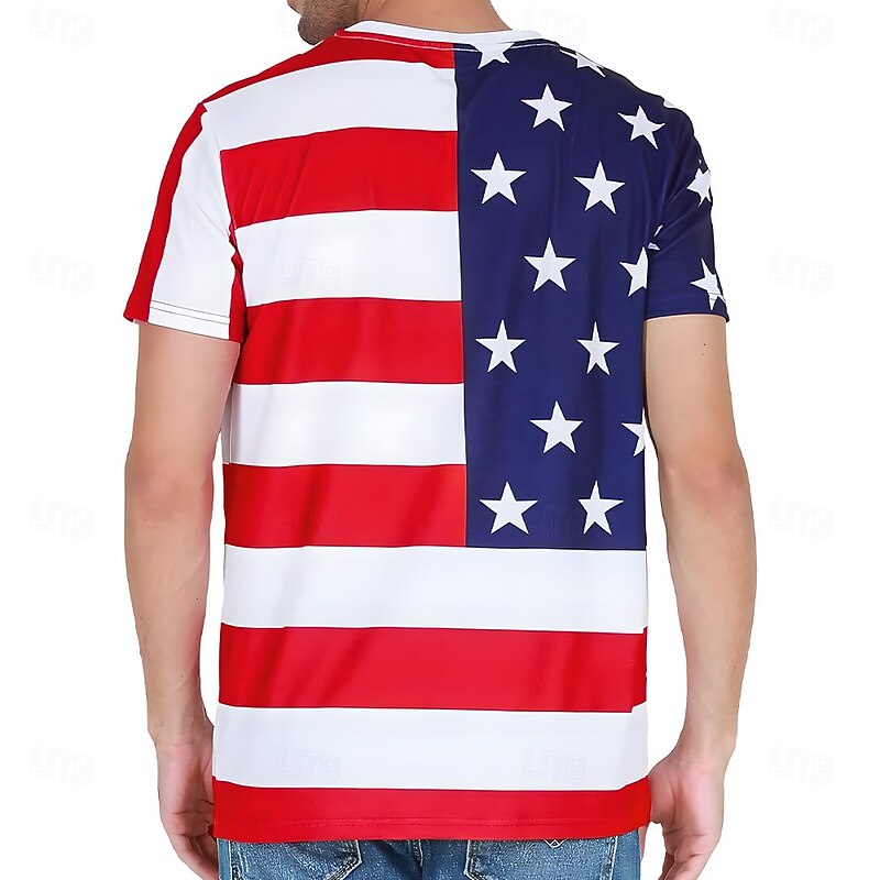 American Independence Day Men's American US Flag Tuxedo T Shirt Short Sleeve T shirt 3D Print Crew Neck Shirt Exaggerated Designer Party Holiday Club Blue Summer Spring Clothing Apparel S M L XL XXL2