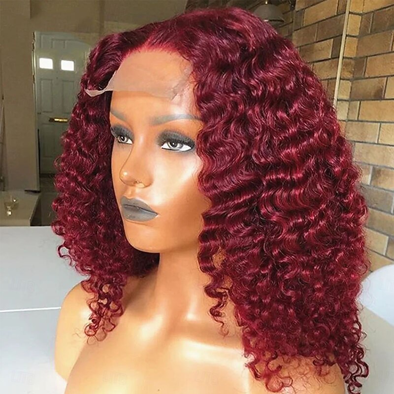 Remy Human Hair Wig Free Part Brazilian Hair Natural Wave Water Wave Burgundy Wig 130% 150% 180% Density with Baby Hair 100% Virgin Glueless Pre-Plucked For wigs for black women Short Medium Length4