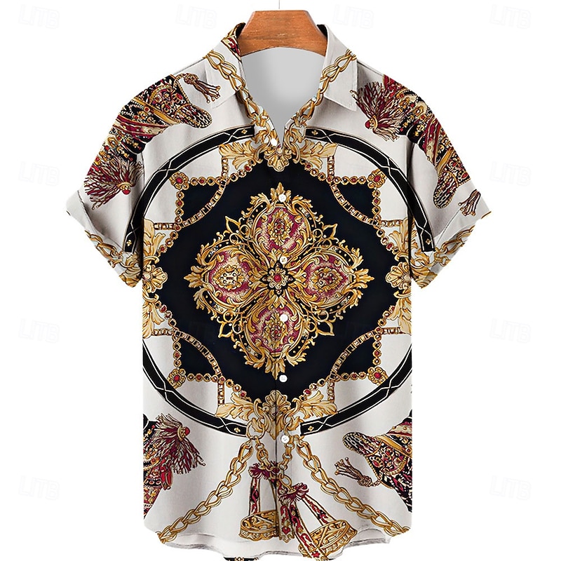 Men's Florals Casual Shirt Button Up Shirt Short Sleeve Abstract Casual Causal Casual Summer Spring Turndown Button Up Gold