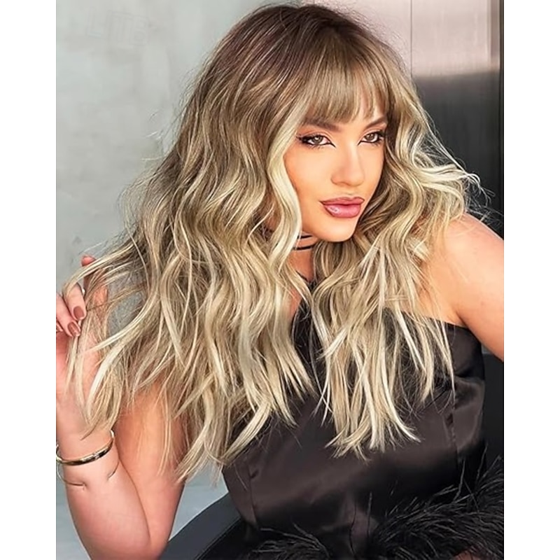 Wigs with Bangs Wavy Wig for Women Synthetic Wig Natural Hair Wigs for Daily Party Wear4
