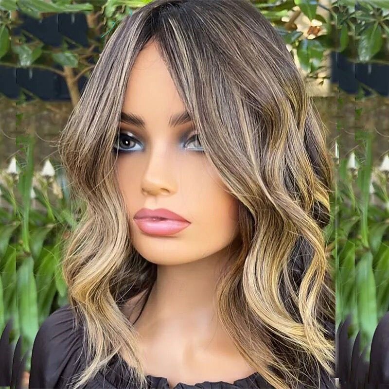 Remy Human Hair 5x5 Closure 13x4 Lace Front Wig Short Bob Brazilian Hair Wavy Multi-color Wig 130% 150% Density Ombre Hair Highlighted / Balayage Hair Natural Hairline Glueless Pre-Plucked For Women4