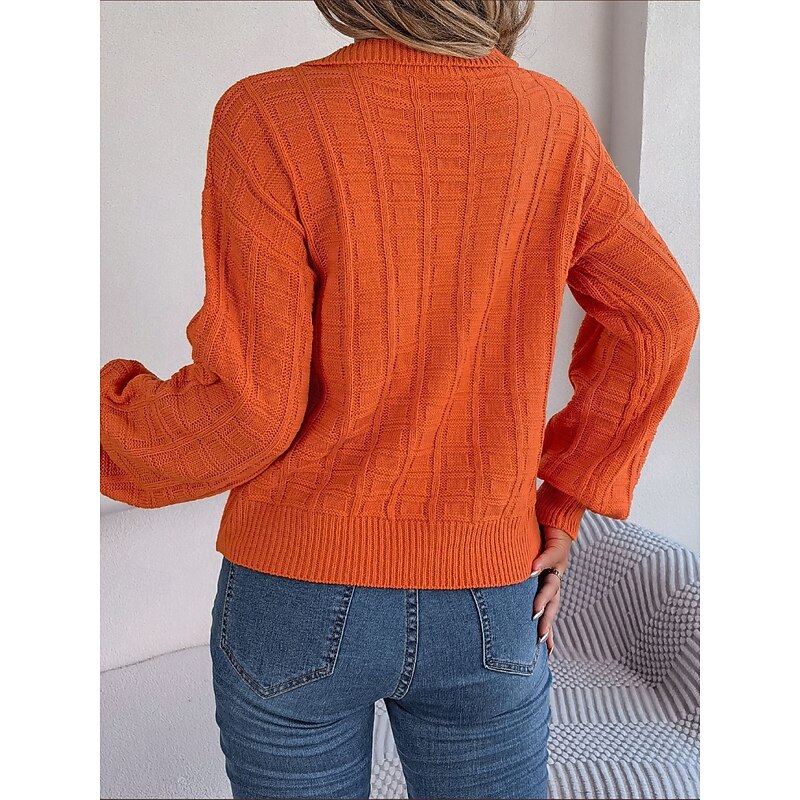 Women's Sweater Casual Soft Pure Color Ribbed V Neck Knitted Long Sleeve Regular Tops Knit Outdoor Daily Weekend White Orange Spring Fall