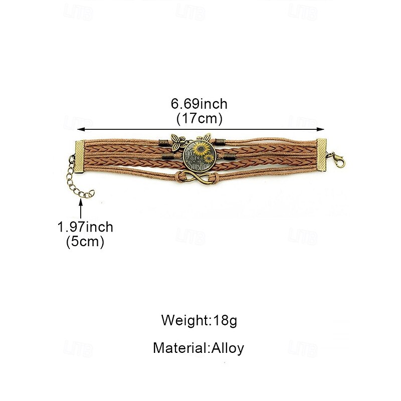 Sunflower Charm FauxLeather Bracelet with Braided Design and Inspirational Quote – Boho Style Jewelry for Women, Perfect for Gifts and Casual Wear4