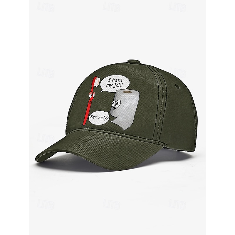 Funny Printed Baseball Cap with Toothbrush and Toilet Paper Cartoon Design, Adjustable Hat for Men and Women, Perfect for Casual Wear, Humor Gifts, and Everyday Style
