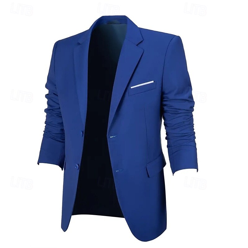 Men's Blazer Business Cocktail Party Wedding Party Fashion Casual Spring &  Fall Polyester Plain Pocket Buttons Comfortable Single Breasted Blazer Black White Navy Blue Royal Blue3