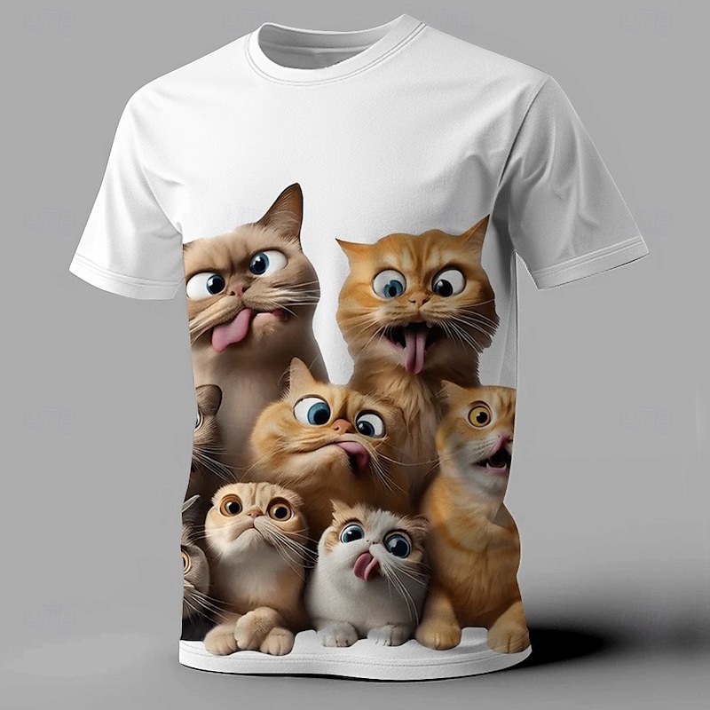 Men's Cat Funny T Shirt Short Sleeve T shirt 3D Print Crew Neck Shirt Exaggerated Designer Party Holiday Black White Yellow Summer Spring Clothing Apparel S M L XL XXL XXXL