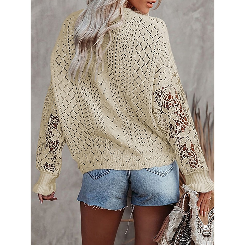 Women's Sweater Cardigan Casual Soft Pure Color Ribbed V Neck Buttons Knitted Hole Long Sleeve Regular Tops Knit Outdoor Daily Weekend Black White Fall Winter4