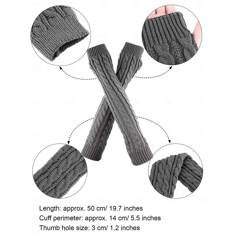 1 Pairs  Elbow Warmer Arm Warmers Long Fingerless Gloves Knit Wrist Warmers with Thumb Hole Open F inger Arm Socks for Women Adult2