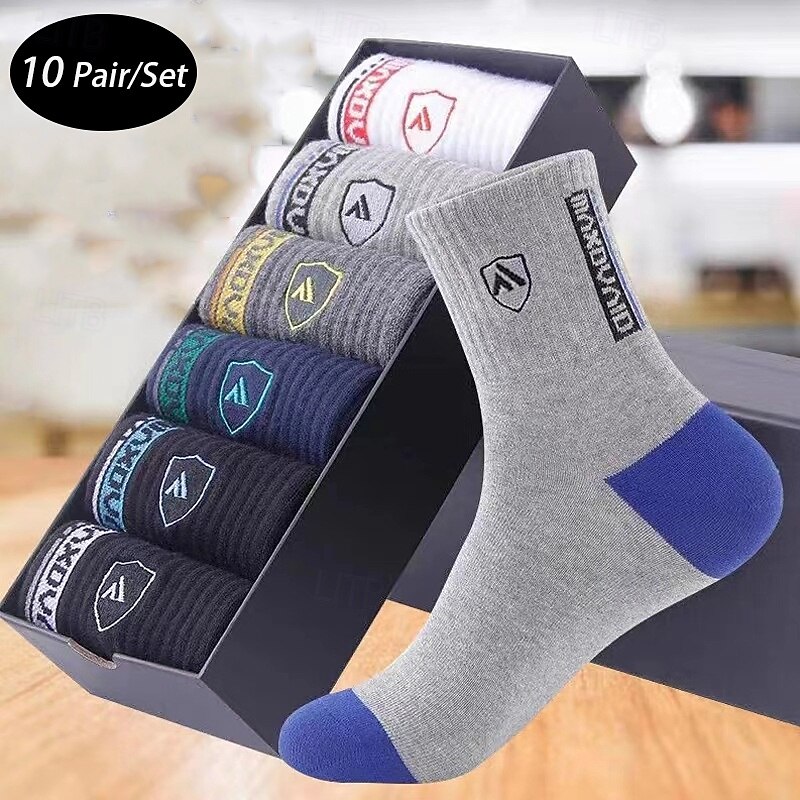 Men's 10 Pairs Multi Packs Socks Crew Socks Running Socks Casual Socks Rainbow Color Plain Vacation Sports & Outdoor Daily Basic Medium Spring Fall Fashion Casual