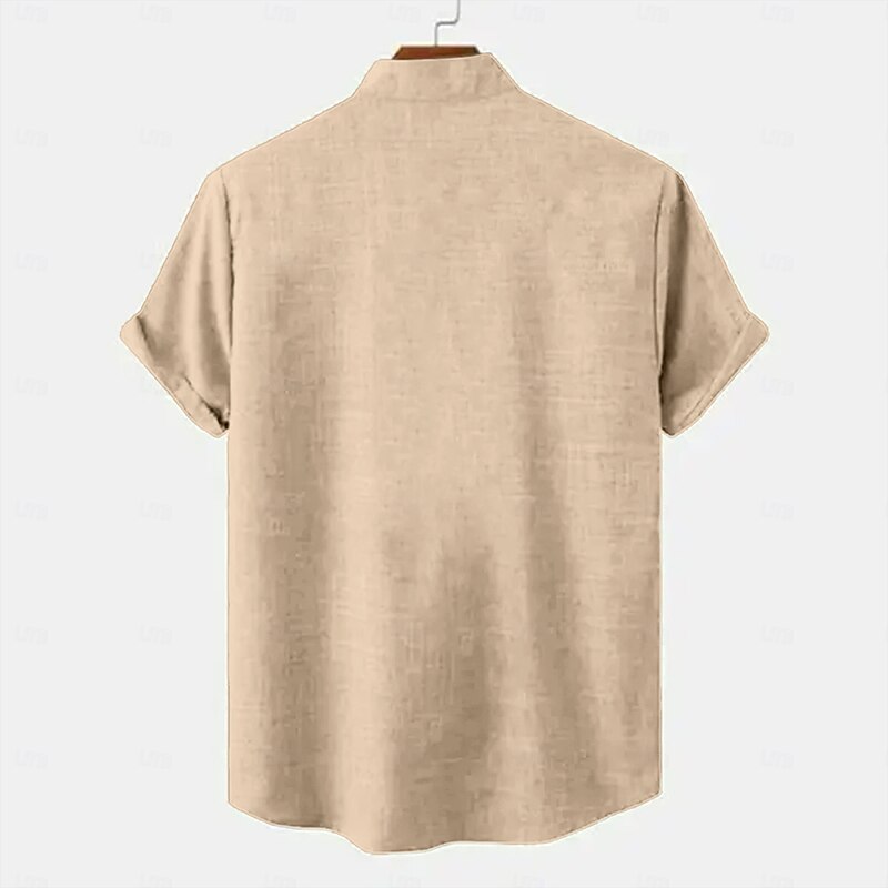 Men's Linen Shirt Button Up Shirt Retro Shirts Vintage Shirt Ethnic Shirt Vacation Daily Wear Yellow Short Sleeve Collared Shirts Summer Spring Clothing Apparel2