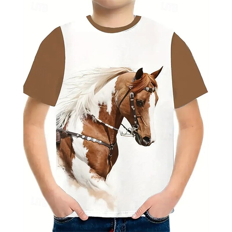 Boys Girls' 3D Graphic Horse T shirt Tee Short Sleeve Summer Spring Fashion Basic Kids 4-12 Years Crew Neck Outdoor Casual Daily Regular Fit2