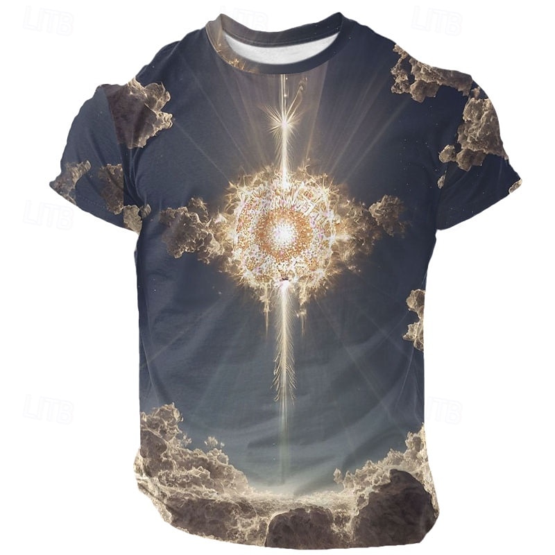 Men's Cross T Shirt Short Sleeve T shirt 3D Print Crew Neck Shirt Exaggerated Designer Party Holiday Club Gray Summer Spring Clothing Apparel S M L XL XXL XXXL