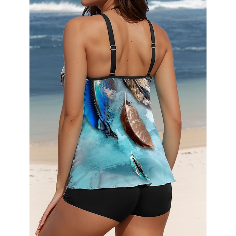 Women's Swimsuits Tankini 2 Piece Boy Leg Swimsuit Backless Vacation Beach Wear Graphic U Neck Sleeveless Bathing Suits2