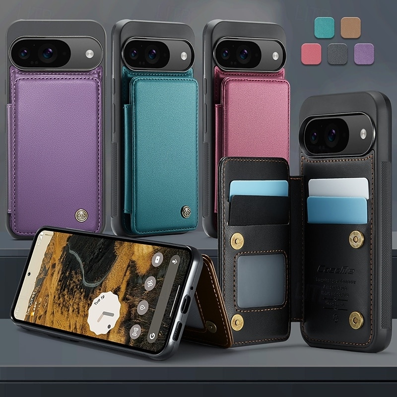 Phone Case For Google Pixel 9 Pro Pixel 9 Pro XL Pixel 8 Pro Pixel 8 Pixel 9 Back Cover with Stand Holder Card Slot Shockproof Retro TPU PC