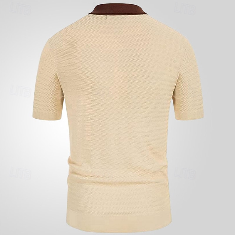 Men's Button Up Polos Golf Shirt Casual Sports Lapel Short Sleeve Fashion Basic Stripes Patchwork Buttons Summer Navy Blue Green Apricot Button Up Polos4