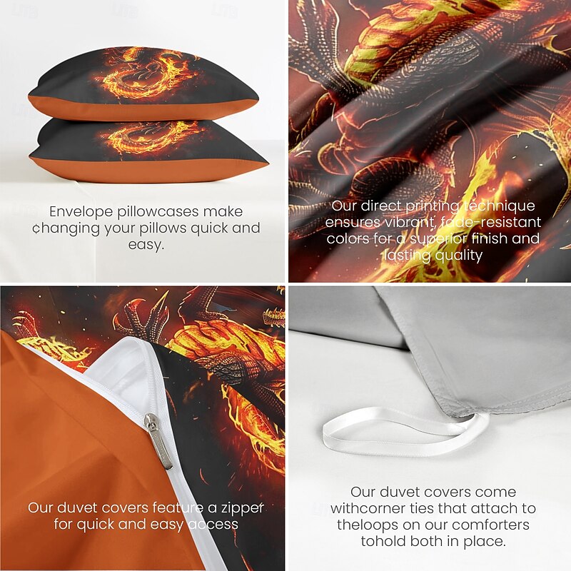 Dragon Duvet Cover Set 100% Cotton Soft and Comfortable Bedding Set with Bold Dragon Print Perfect for Bedroom Decor Stylish and Cozy Easy Care Machine Washable4