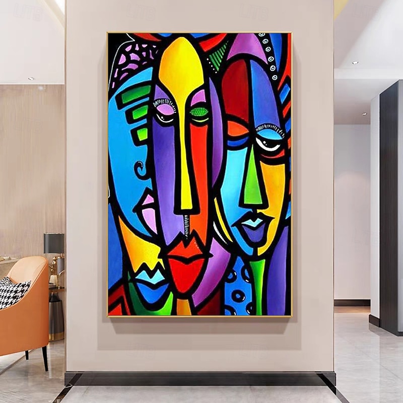 Mintura Handmade Abstract Cartoon Color Face Oil Paintings On Canvas Wall Art Decoration Modern Picture For Home Decor Rolled Frameless Unstretched Painting4