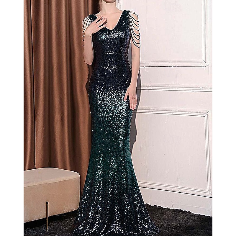 Mermaid / Trumpet Sequin Prom Dresses Ombre Party Dress Formal Cocktail Party Floor Length Sleeveless V Neck  with Beading Sequin4