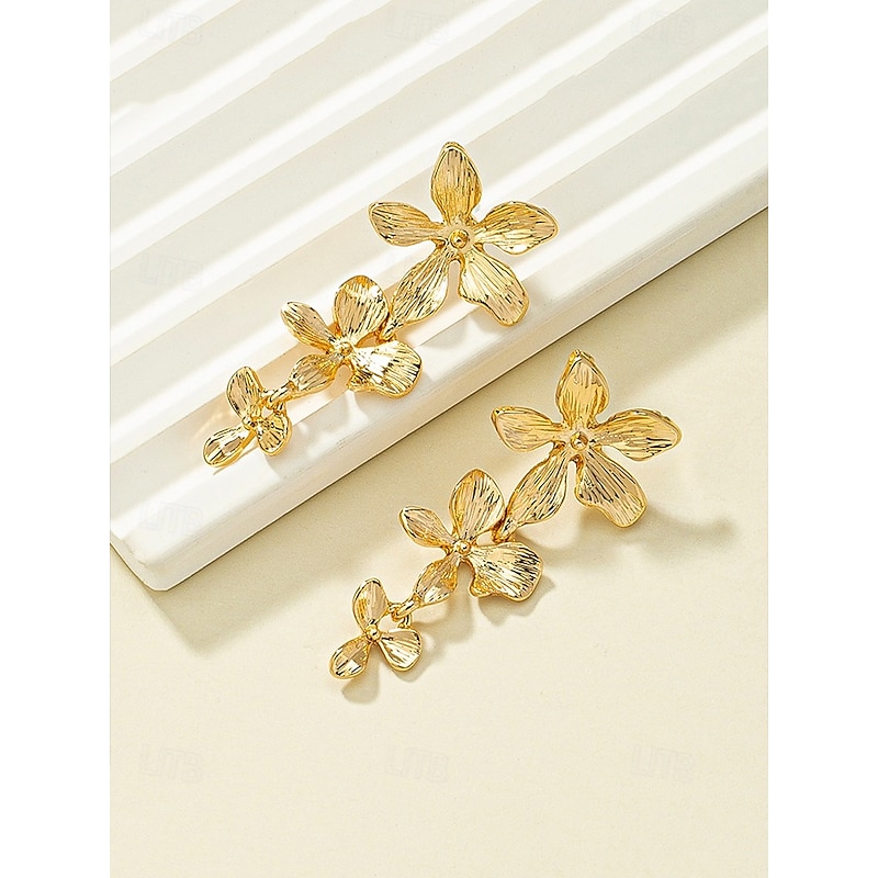 Women's Gold Floral Drop Earrings, Lightweight Statement Jewelry for Weddings, Parties, and Elegant Occasions4