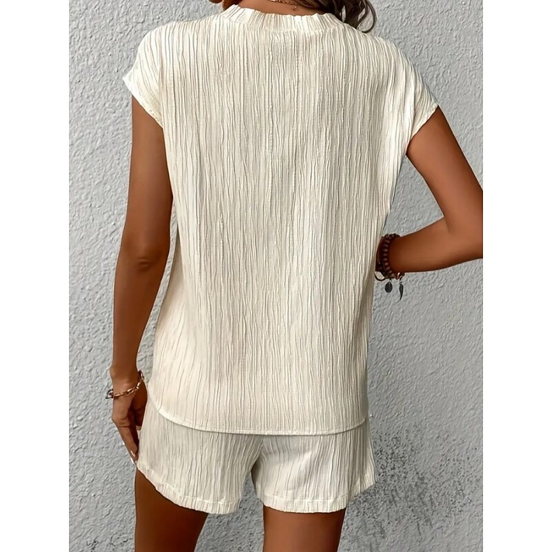 Women's Pajama Set Casual Comfort Pure Color Elastic Waist Tank Top Shorts Home Daily Short Sleeve V Neck Black White Beige Summer Spring Fall Regular Fit2