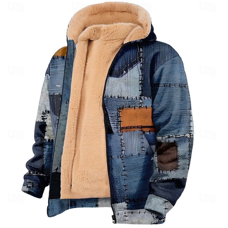 Men's Plaid Checkered Fleece Hoodie Simple Casual Long Sleeve Crew Neck Streetwear Blue Brown Zip Up Fall Winter Designer