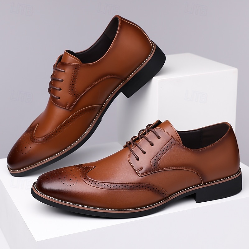 Men's Classic Brown Wingtip Oxford Shoes – Faux Leather  Brogue Lace-Up Dress Shoes for Business and Formal Occasions3