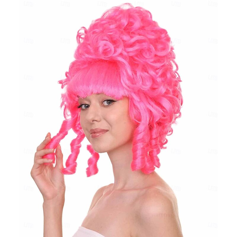 Women's Neon Pink Marie Antoinette Historical Wig, French Colonial Style For Carvinal Halloween Wigs2